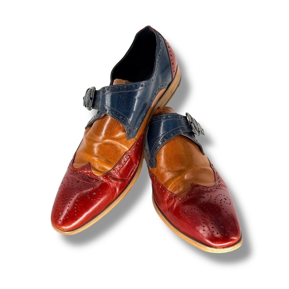 Moretti‎ Black Label Monk Strap Wingtip 9.5 Tri-Color Leather Brogue Dress Shoes